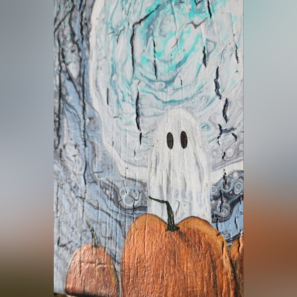 'Ghosted' Handcrafted Embellished Acrylic Paint Pour - Picture 2 of 11